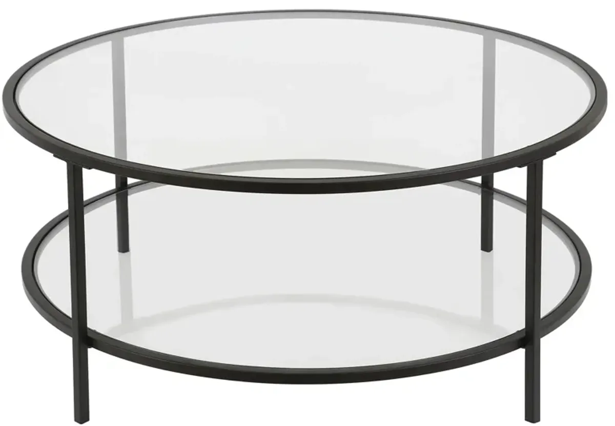 Sivil Round Coffee Table with Glass Shelf in Blackened Bronze by Hudson & Canal