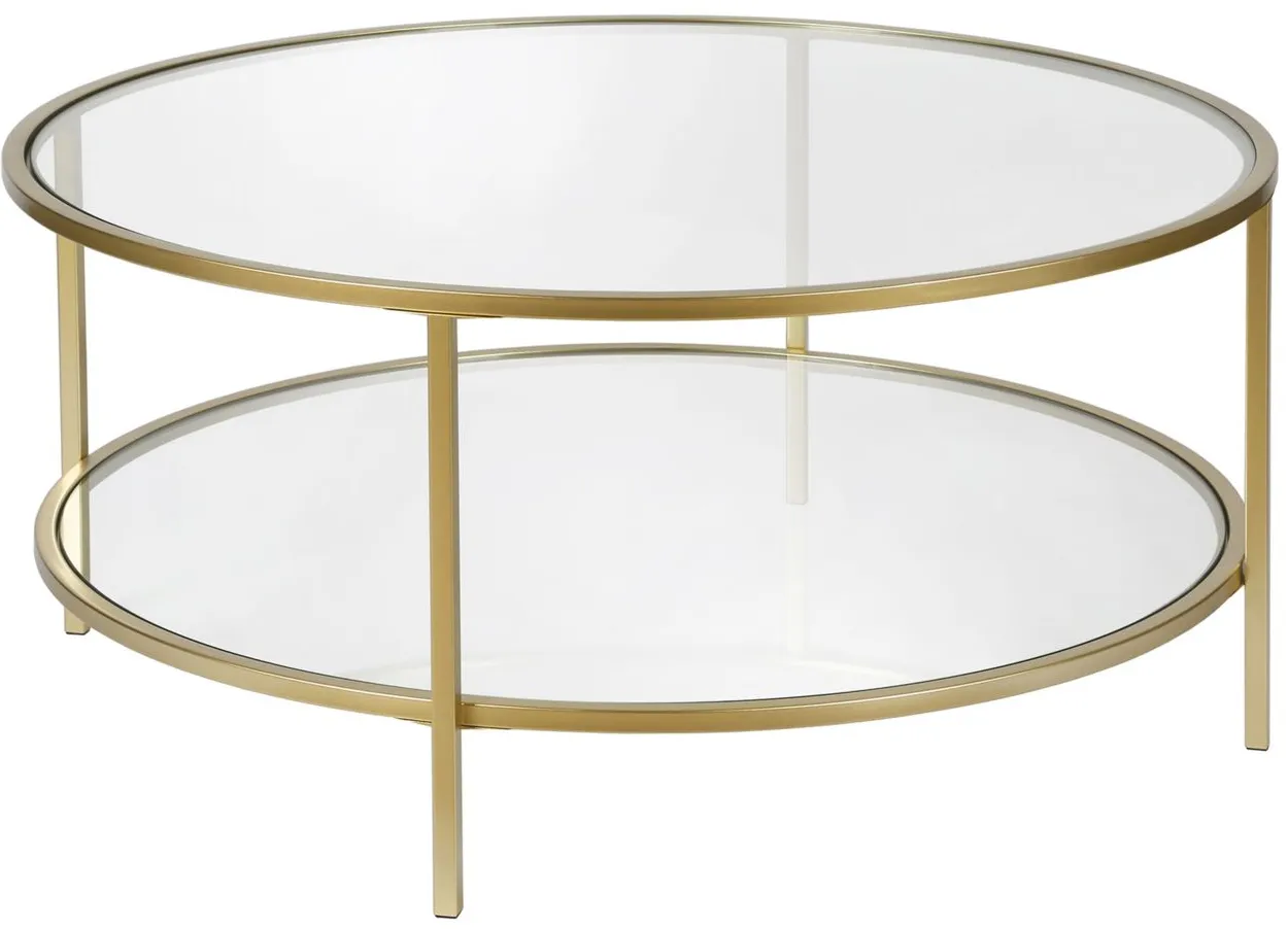 Sivil Round Coffee Table with Glass Shelf in Brass by Hudson & Canal