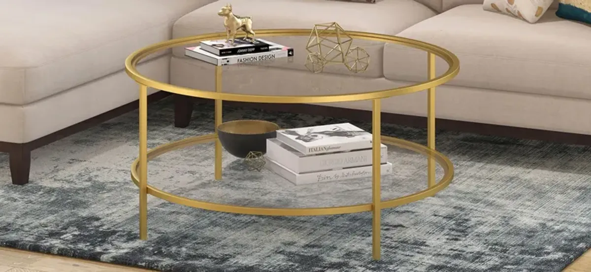 Sivil Round Coffee Table with Glass Shelf