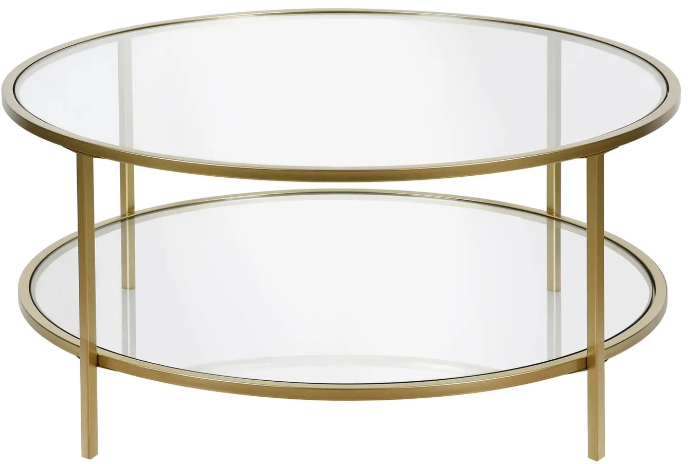 Sivil Round Coffee Table with Glass Shelf in Brass by Hudson & Canal