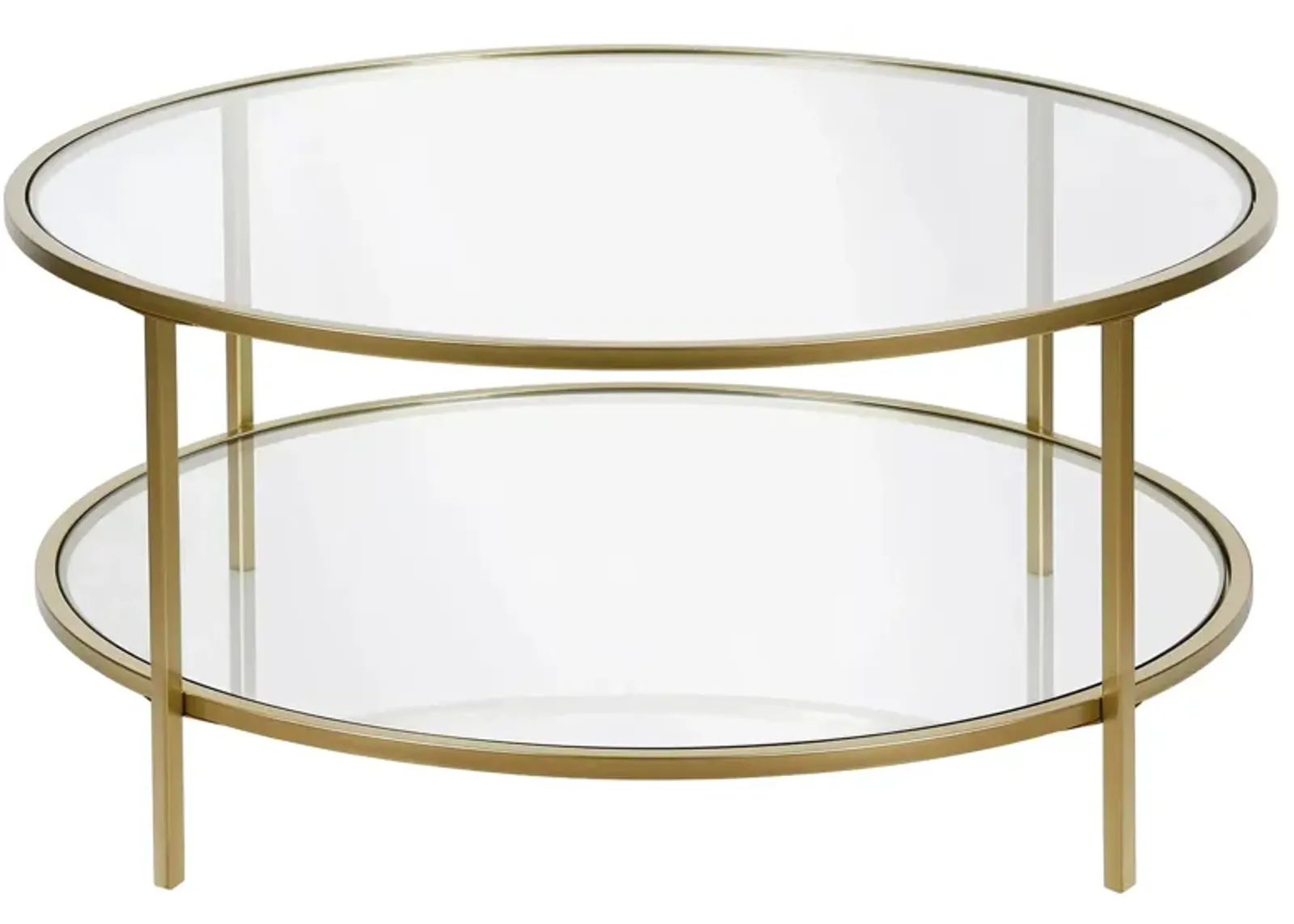 Sivil Round Coffee Table with Glass Shelf in Brass by Hudson & Canal