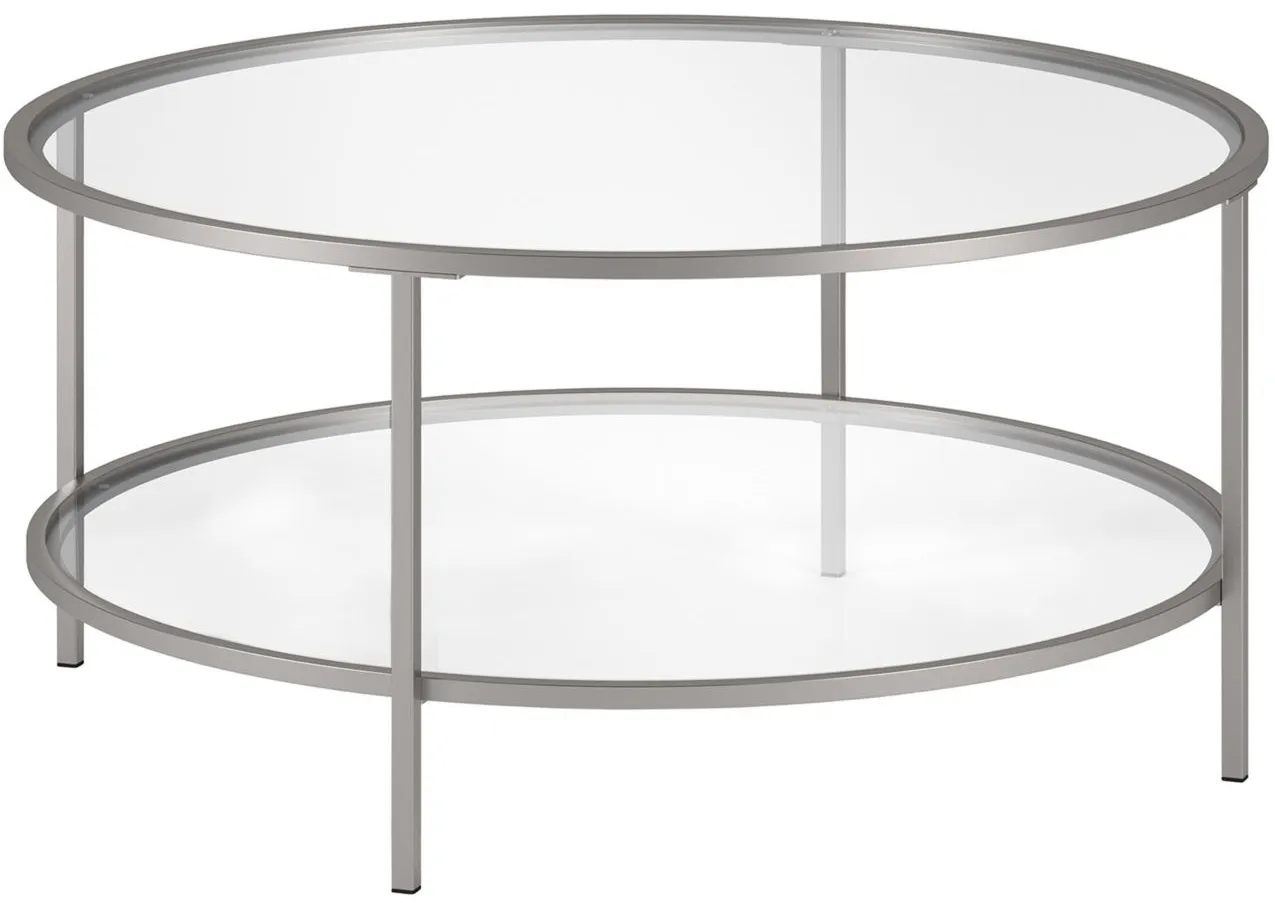 Sivil Round Coffee Table with Glass Shelf in Nickel by Hudson & Canal