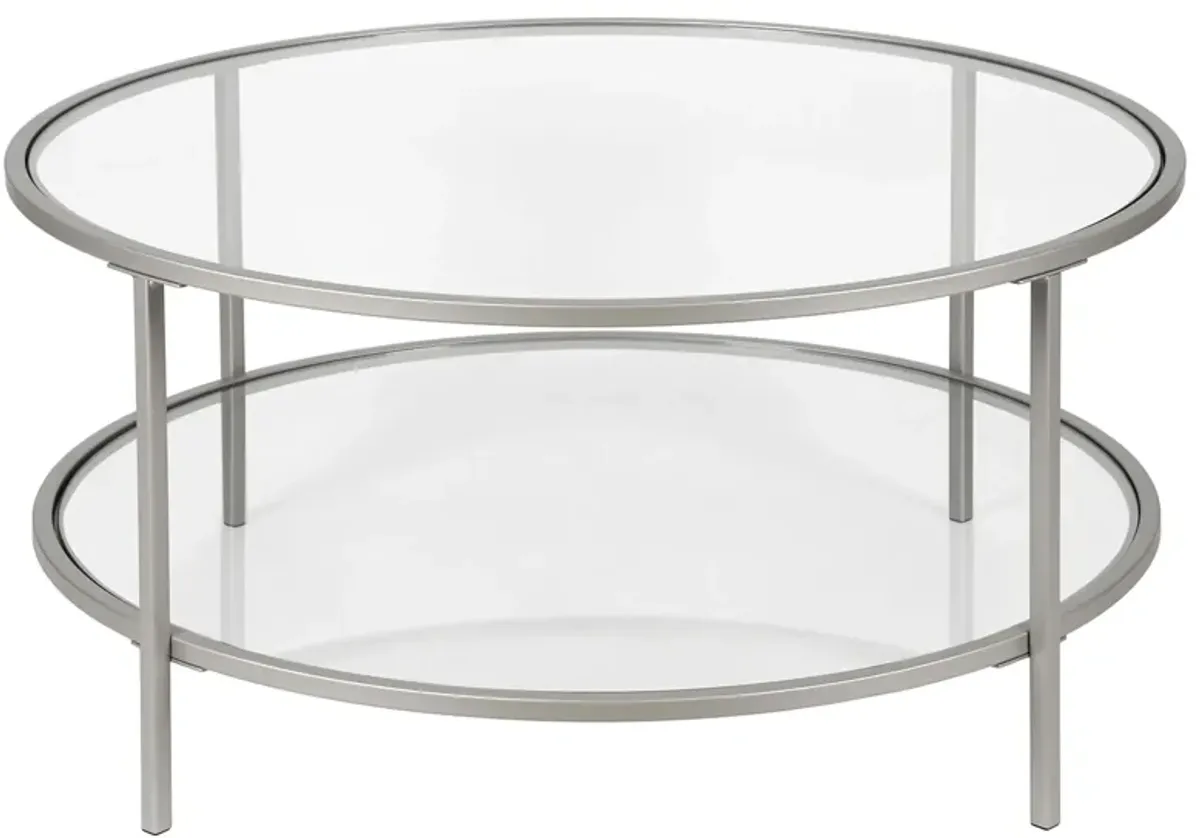 Sivil Round Coffee Table with Glass Shelf in Nickel by Hudson & Canal