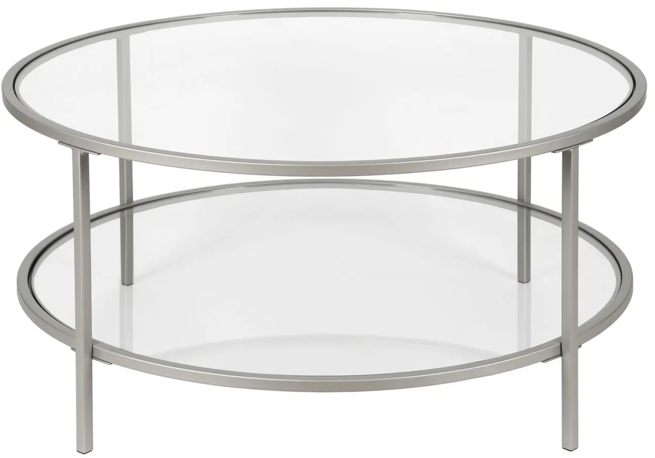 Sivil Round Coffee Table with Glass Shelf in Nickel by Hudson & Canal