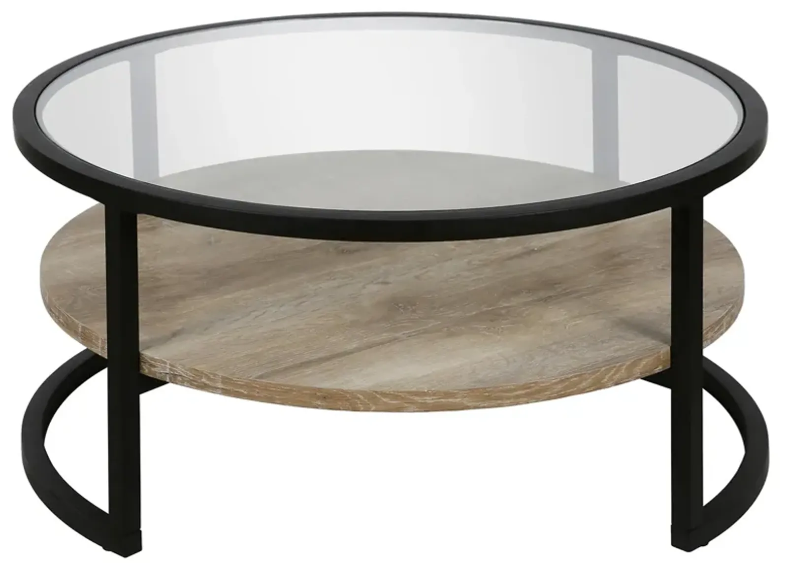 Winston Limed Oak Round Coffee Table in Blackened Bronze by Hudson & Canal