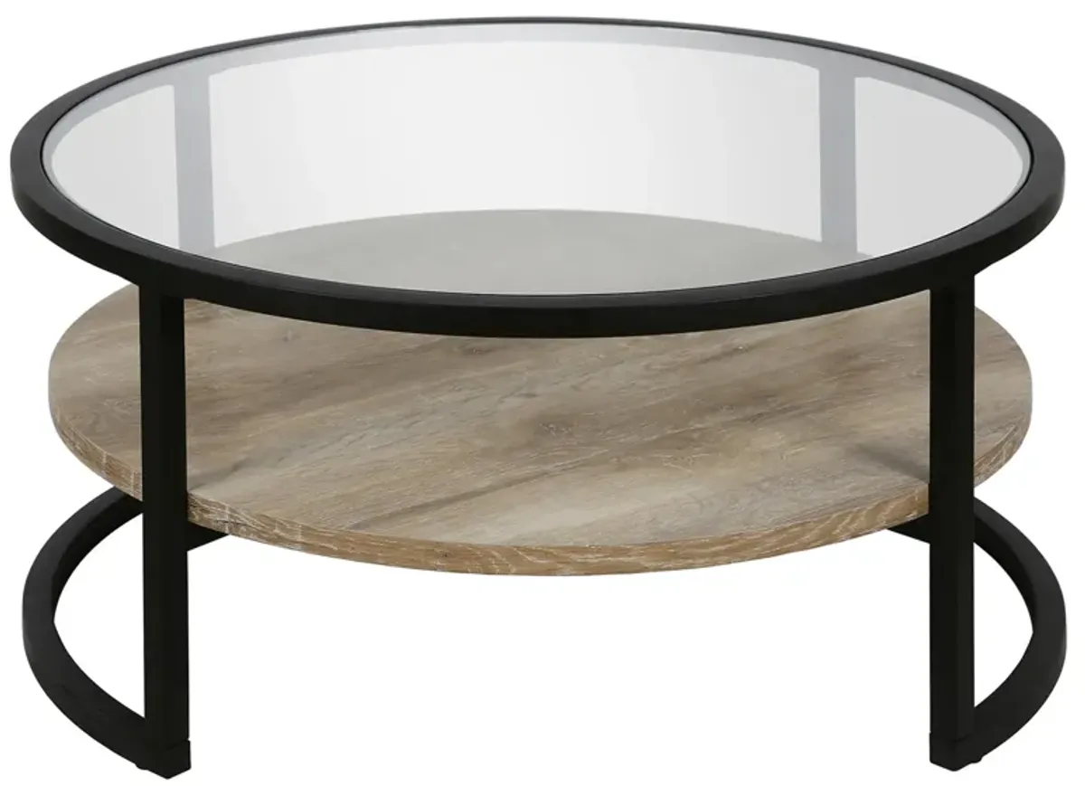 Winston Limed Oak Round Coffee Table in Blackened Bronze by Hudson & Canal