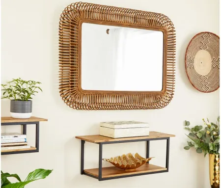 Ivy Collection Brown Rattan Wall Mirror in Brown by UMA Enterprises