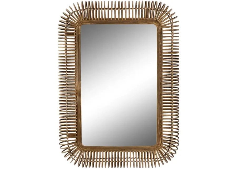 Ivy Collection Brown Rattan Wall Mirror in Brown by UMA Enterprises