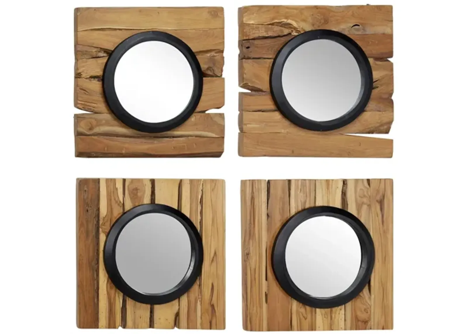 Ivy Collection Set of 4 Brown Teak Wood Floral Wall Mirrors in Brown by UMA Enterprises