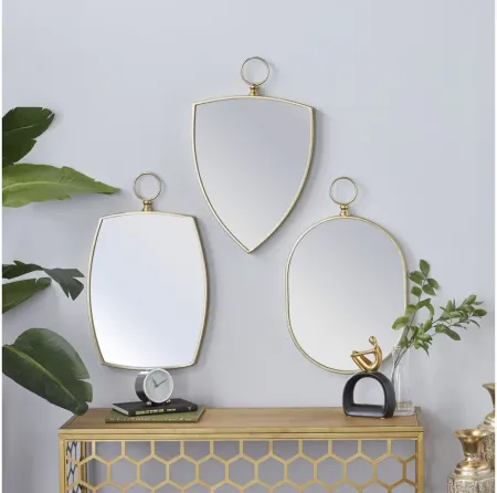 Ivy Collection Set of 3 Gold Wood Wall Mirrors in Gold by UMA Enterprises