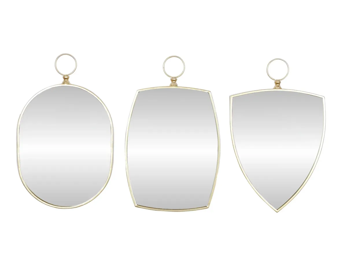 Ivy Collection Set of 3 Gold Wood Wall Mirrors in Gold by UMA Enterprises