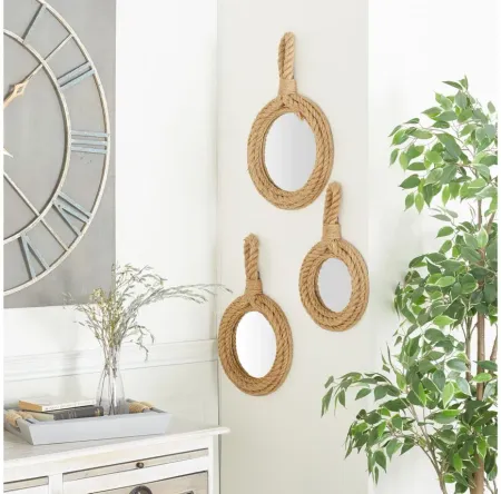 Ivy Collection Set of 3 Brown Rope Wall Mirrors in Brown by UMA Enterprises