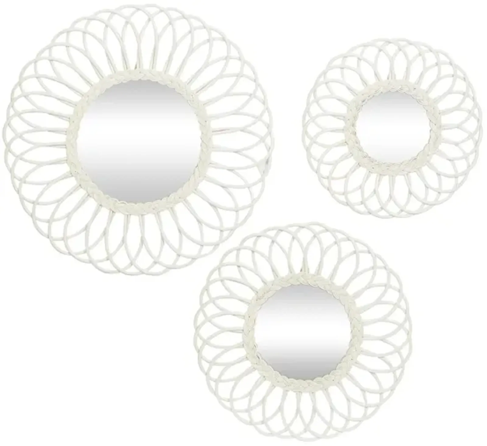 Ivy Collection Set of 3 White Wood Wall Mirrors