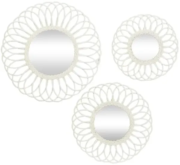 Ivy Collection Set of 3 White Wood Wall Mirrors