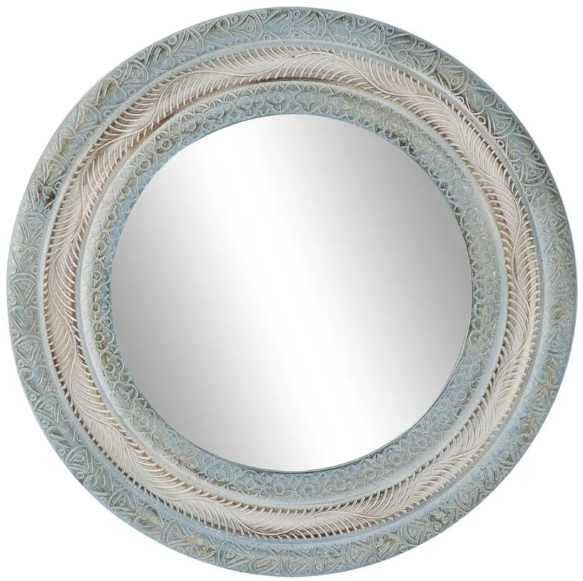 Ivy Collection Wood Wall Mirror in Beige by UMA Enterprises