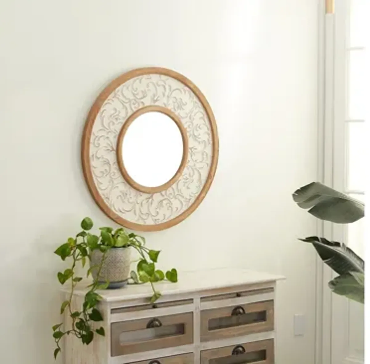 Ivy Collection White Wood Wall Mirror