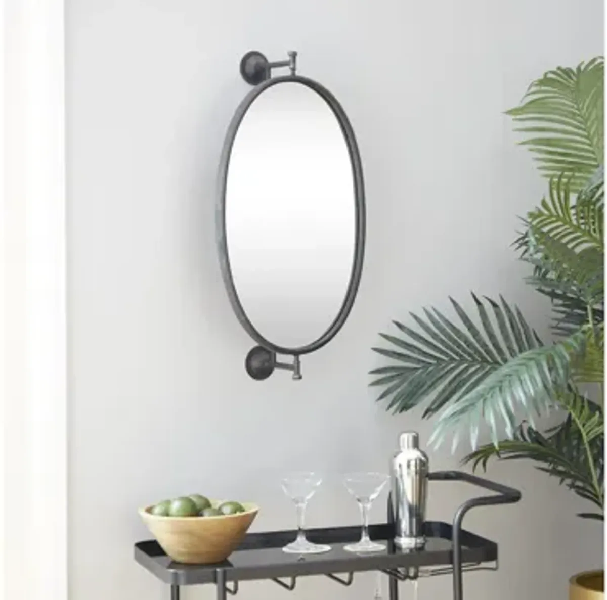 Ivy Collection Black Wood Wall Mirror
