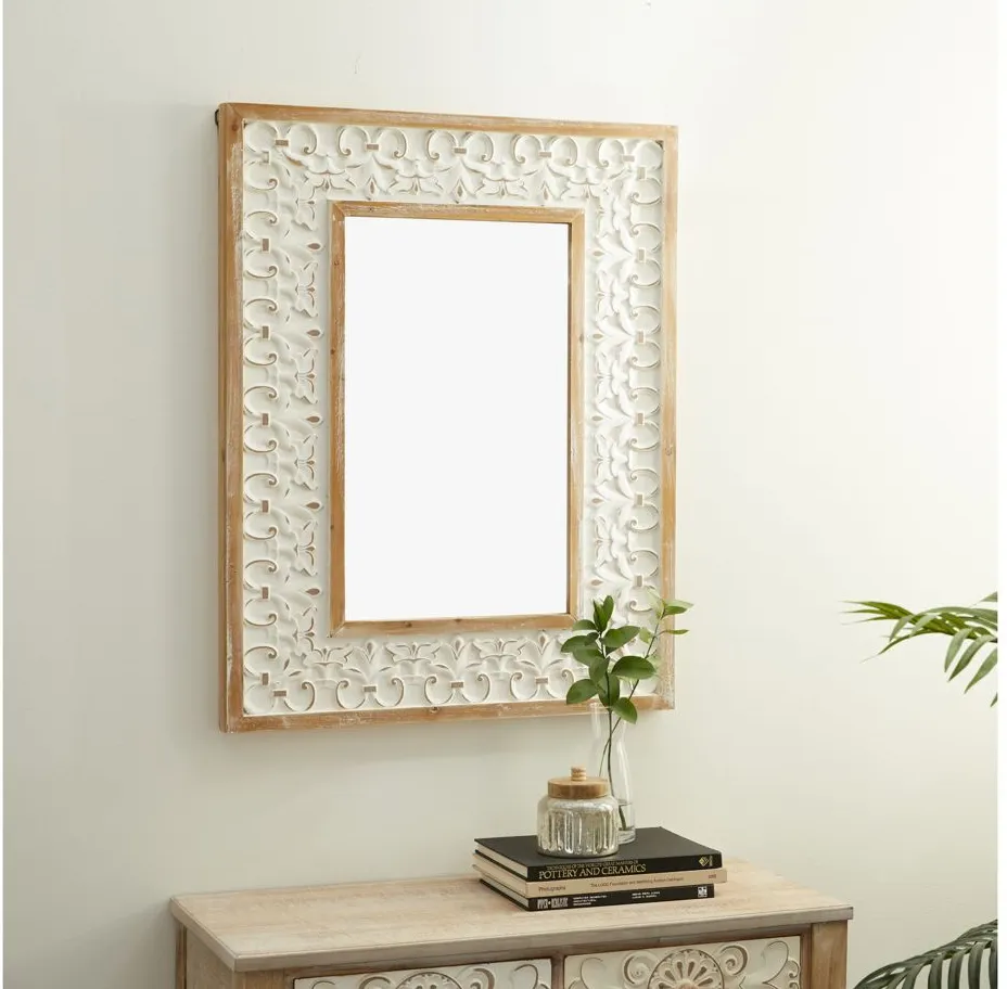 Ivy Collection White Wood Wall Mirror in White by UMA Enterprises