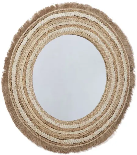 Ivy Collection Beige Wood Wall Mirror in Beige by UMA Enterprises