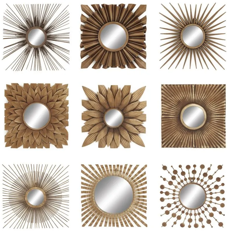 Ivy Collection Set of 9 Gold Metal Wall Mirrors in Gold by UMA Enterprises