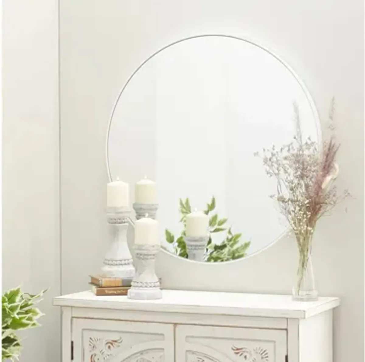 Ivy Collection White Wood Wall Mirror