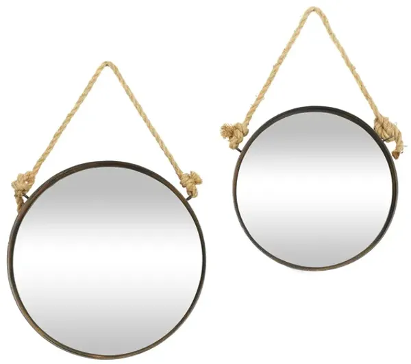Ivy Collection Set of 2 Brown Metal Wall Mirrors