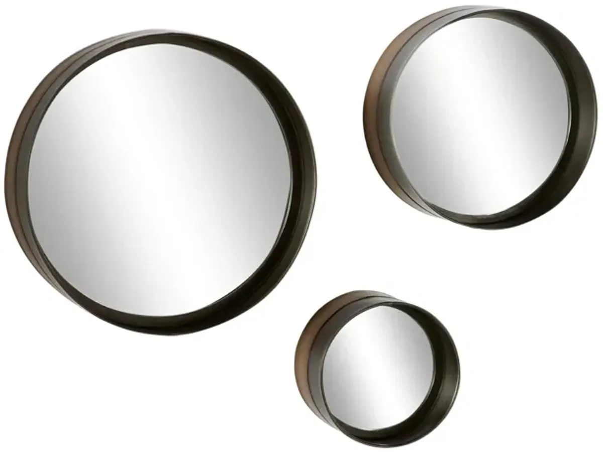 Ivy Collection Set of 3 Black Metal Wall Mirrors in Black by UMA Enterprises