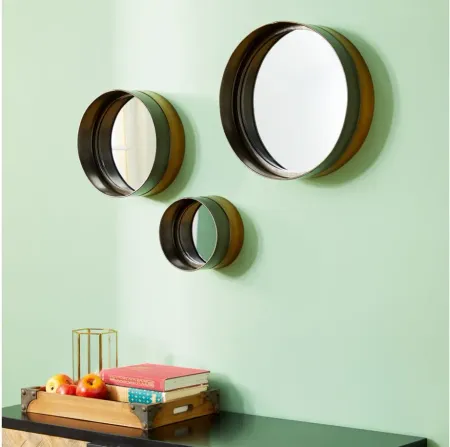 Ivy Collection Set of 3 Black Metal Wall Mirrors in Black by UMA Enterprises