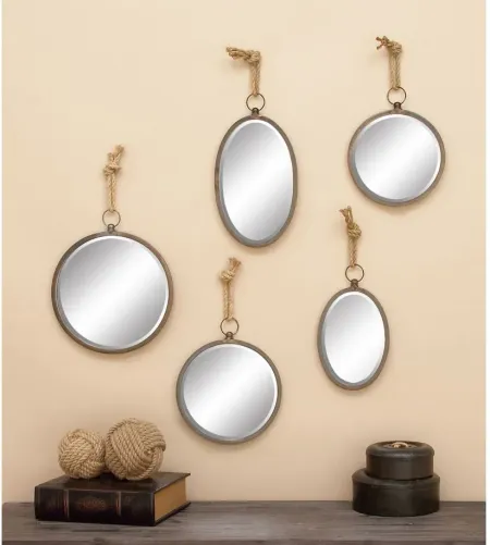 Ivy Collection Set of 5 Grey Metal Wall Mirrors in Grey by UMA Enterprises