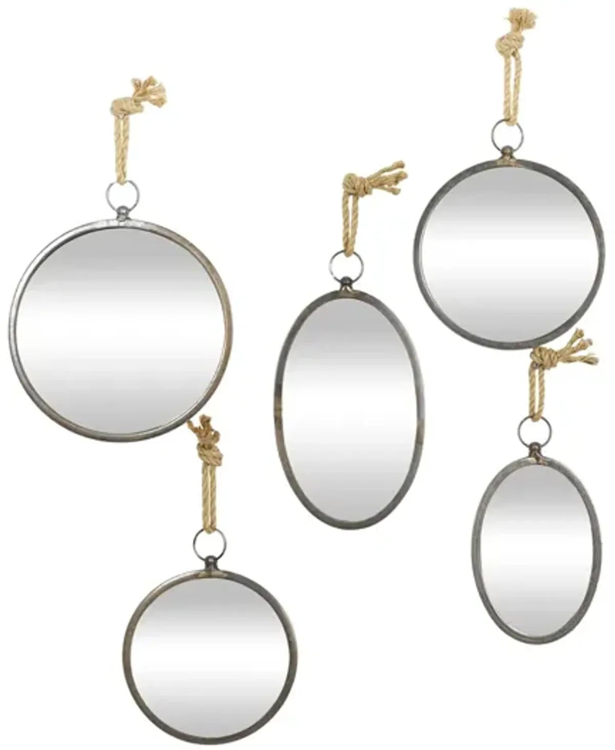 Ivy Collection Set of 5 Grey Metal Wall Mirrors in Grey by UMA Enterprises