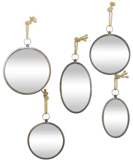 Ivy Collection Set of 5 Grey Metal Wall Mirrors in Grey by UMA Enterprises