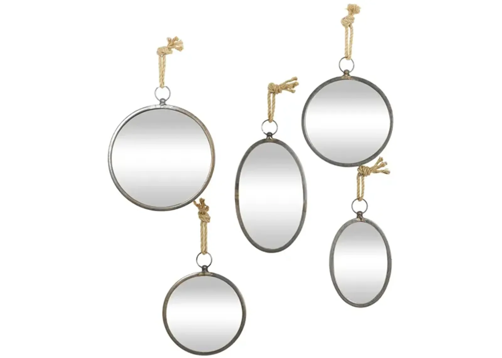 Ivy Collection Set of 5 Grey Metal Wall Mirrors in Grey by UMA Enterprises