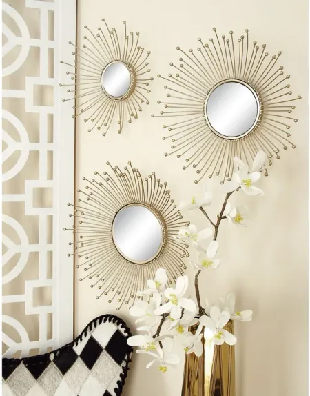 Ivy Collection Set of 3 Gold Metal Wall Mirrors in Gold by UMA Enterprises