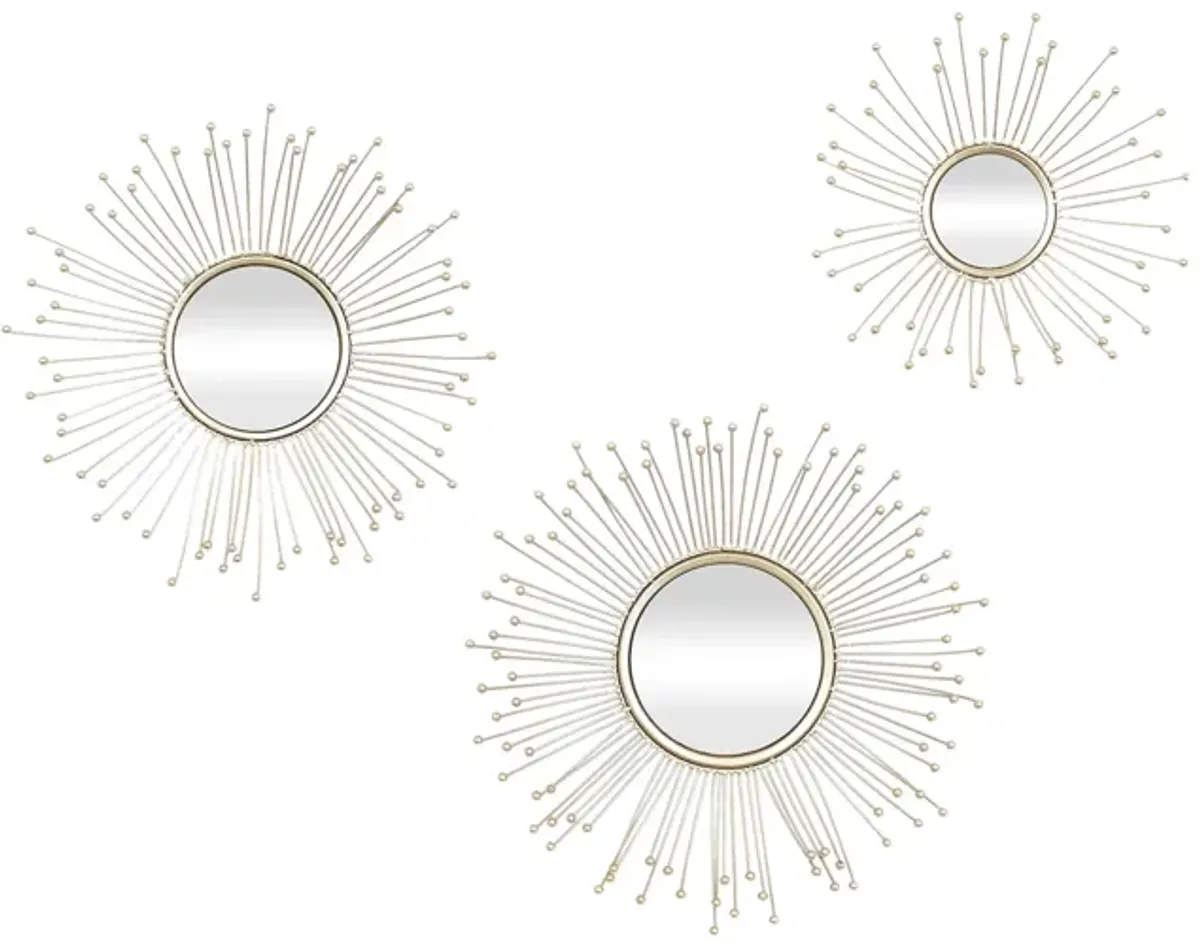 Ivy Collection Set of 3 Gold Metal Wall Mirrors in Gold by UMA Enterprises