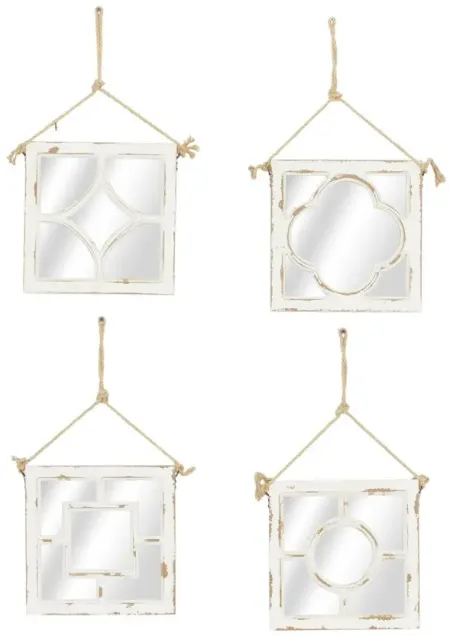 Ivy Collection Set of 4 White Wood Wall Mirrors in White by UMA Enterprises
