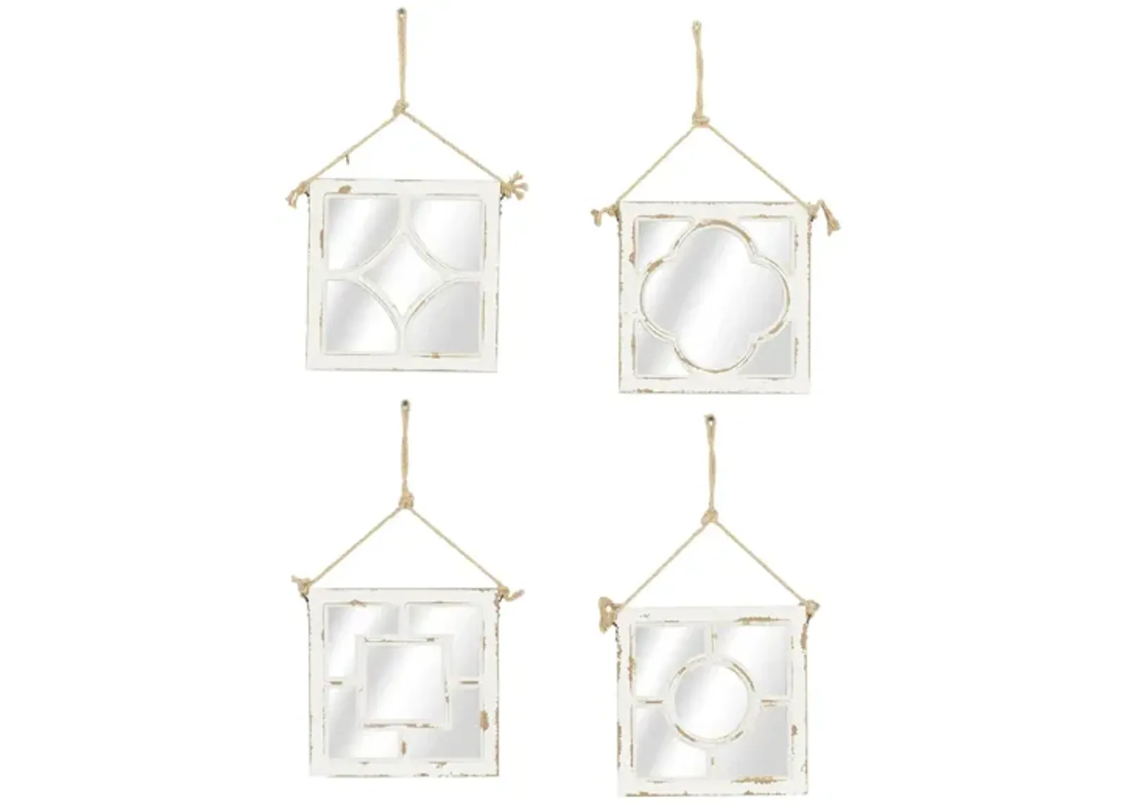 Ivy Collection Set of 4 White Wood Wall Mirrors in White by UMA Enterprises