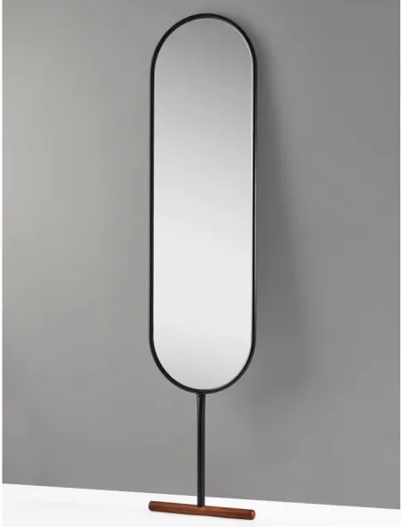 Willy Leaning Floor Mirror in Black w. Walnut Wood Base by Adesso Inc
