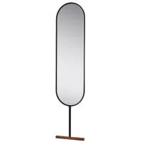 Willy Leaning Floor Mirror in Black w. Walnut Wood Base by Adesso Inc