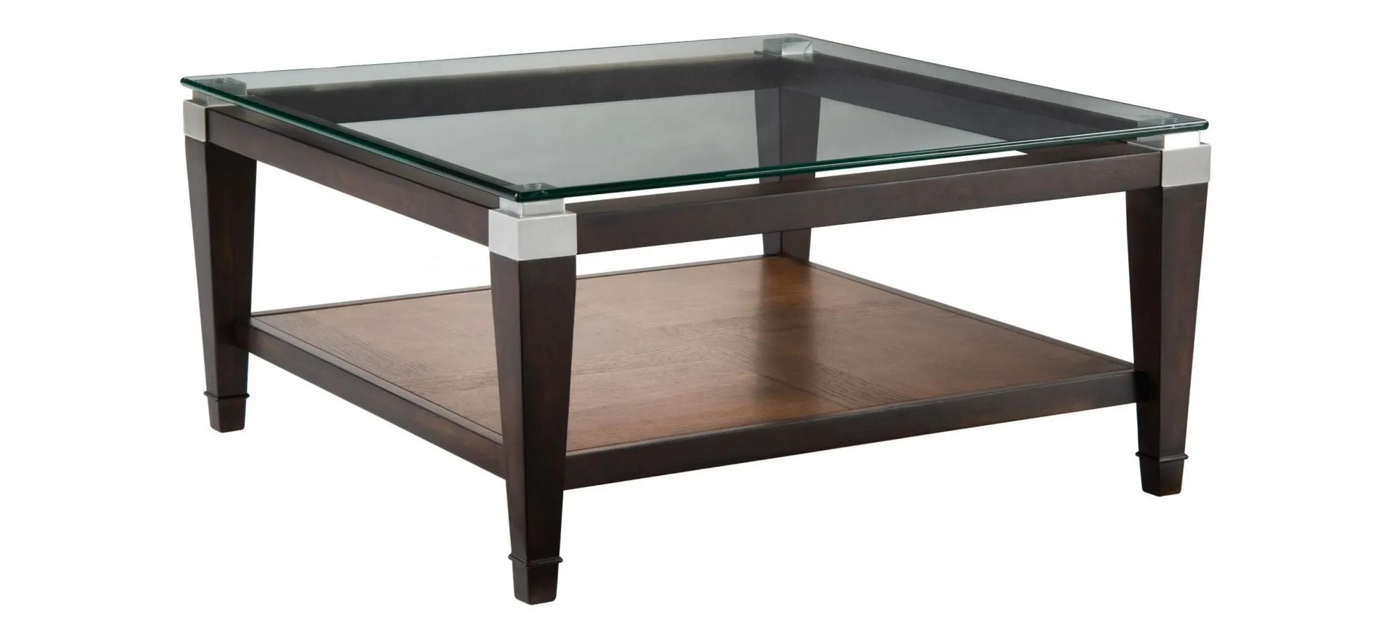 Dunhill Square Glass Coffee Table in Walnut by Bassett Mirror Co.