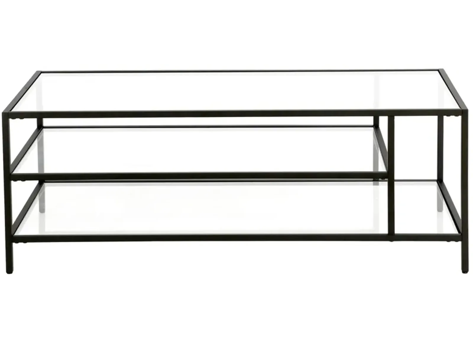 Zinnia Rectangular Coffee Table with Glass Shelves in Blackened Bronze by Hudson & Canal