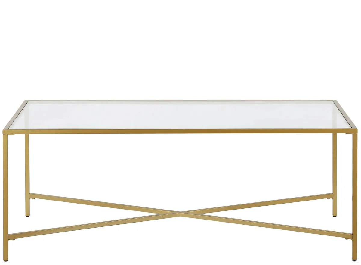 Edena Rectangular Coffee Table with Glass Top in Brass by Hudson & Canal