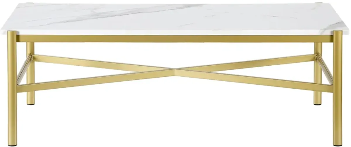 Nagle Rectangular Coffee Table with Faux Marble Top in Gold by Hudson & Canal