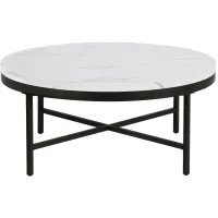 Iani Round Coffee Table with Faux Marble Top in Blackened Bronze/Faux Marble by Hudson & Canal