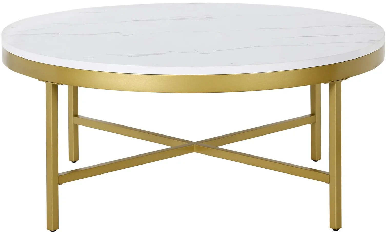 Iani Round Coffee Table with Faux Marble Top in Brass/Faux Marble by Hudson & Canal
