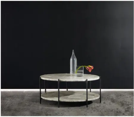 Melange Blythe Round Cocktail Table in White Onyx/Black by Hooker Furniture