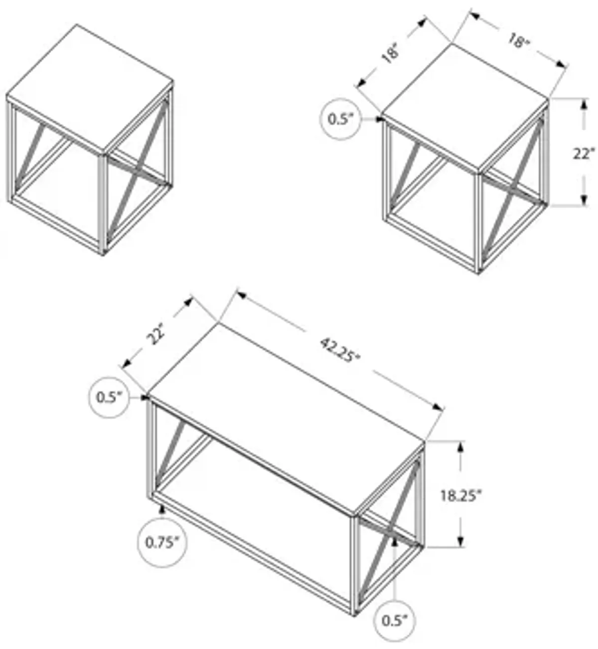 Monarch Specialties 3-pc. Table Set