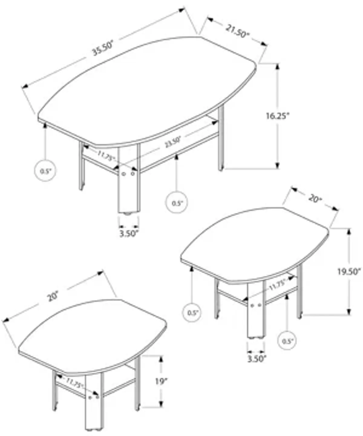 Monarch Specialties 3-pc. Table Set