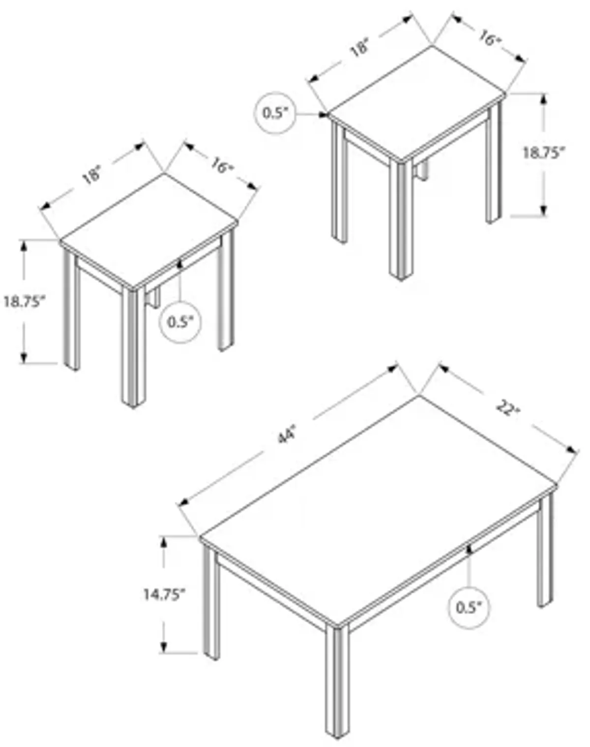 Monarch Specialties 3-pc. Table Set