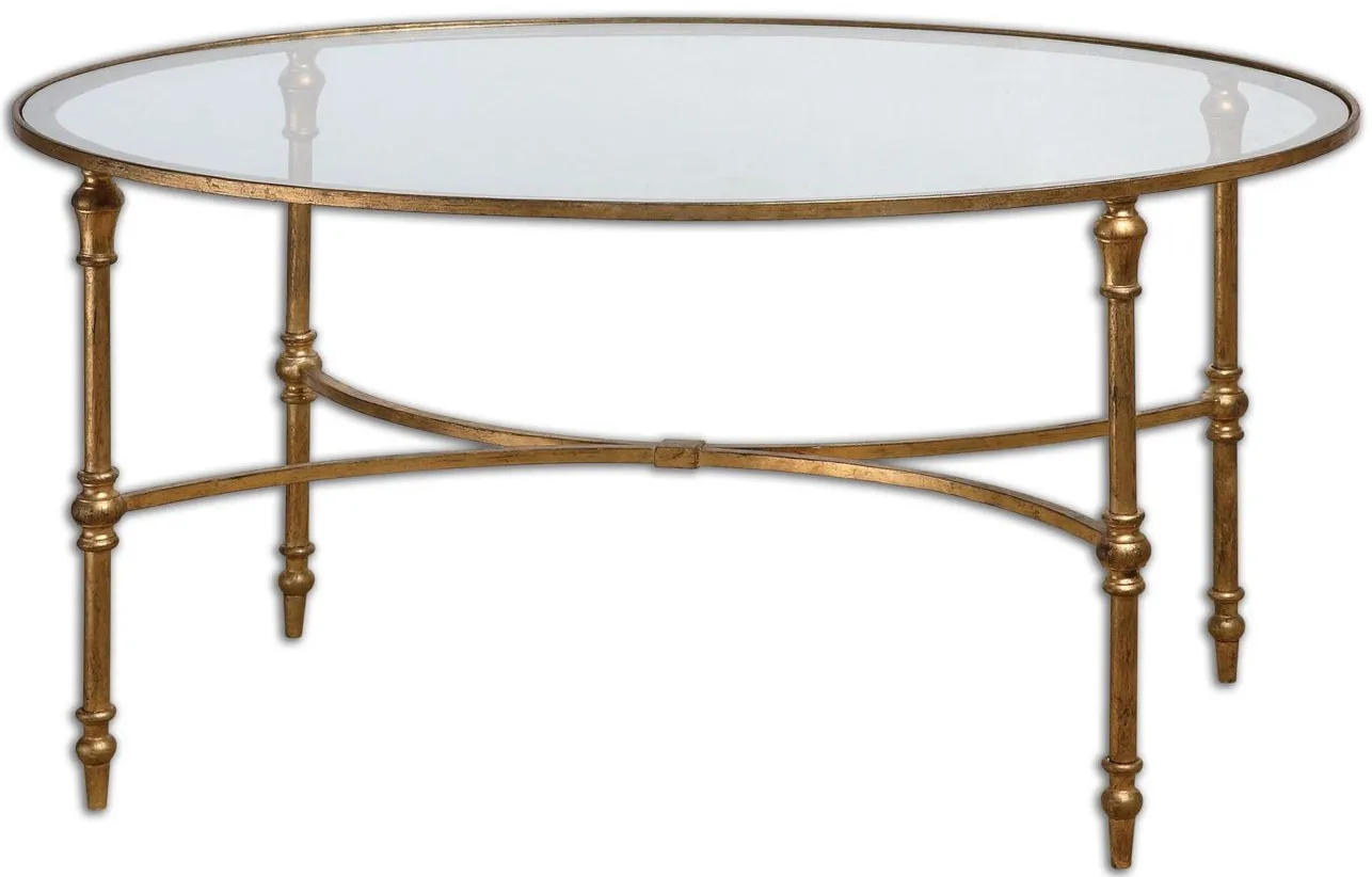 Vitya Oval Glass Coffee Table in Gold by Uttermost