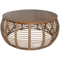 Iris Rattan Round Coffee Table in Honey by New Pacific Direct